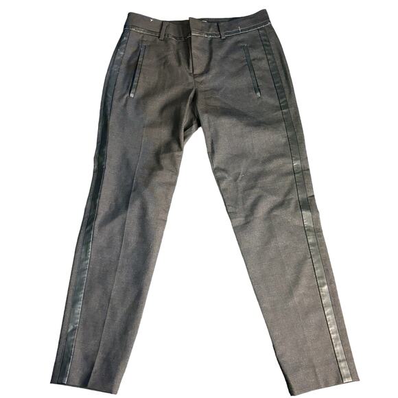 Vince Black Wool Faux Leather Piped Trouser Pants Skinny Womens 0 - Picture 8 of 14